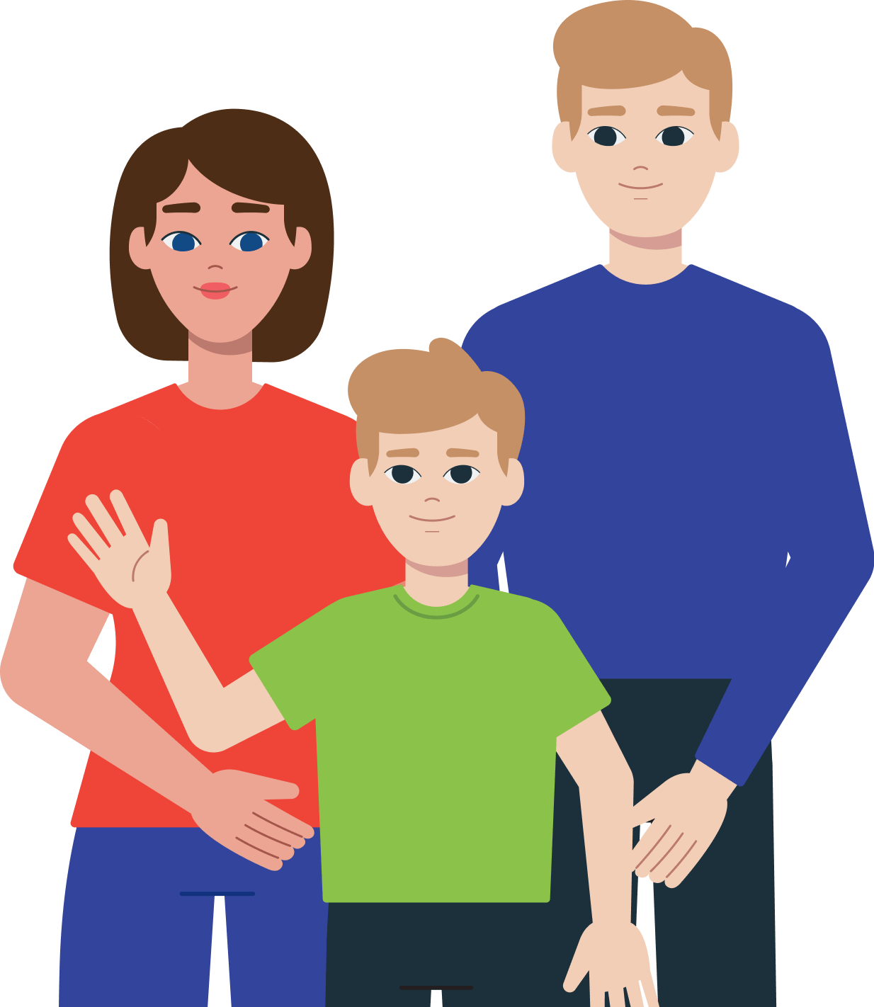 Illustration of a family, waving